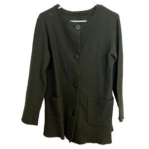 Ritva Falla Forest Green 100% Virgin Wool Cardigan Sweater Button Up Pockets